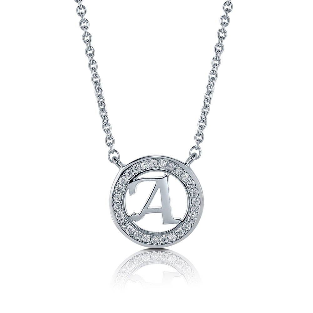 Initial Letter CZ Pendant Necklace in Sterling Silver