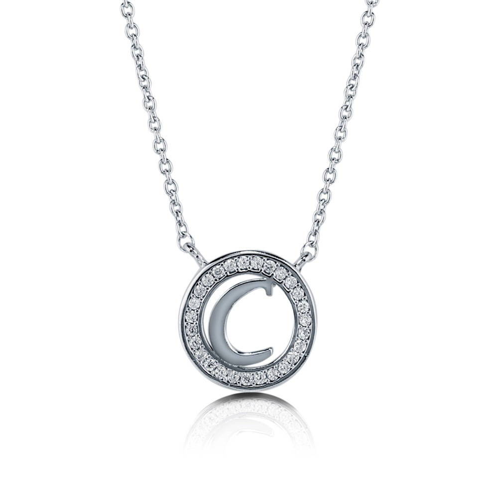 Initial Letter CZ Pendant Necklace in Sterling Silver