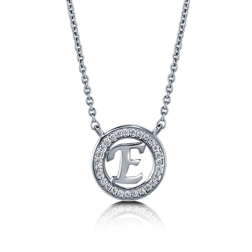 Initial Letter CZ Pendant Necklace in Sterling Silver