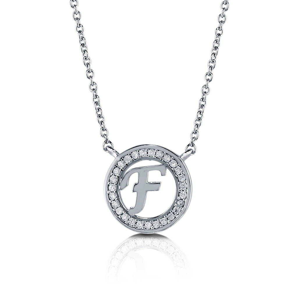 Initial Letter CZ Pendant Necklace in Sterling Silver