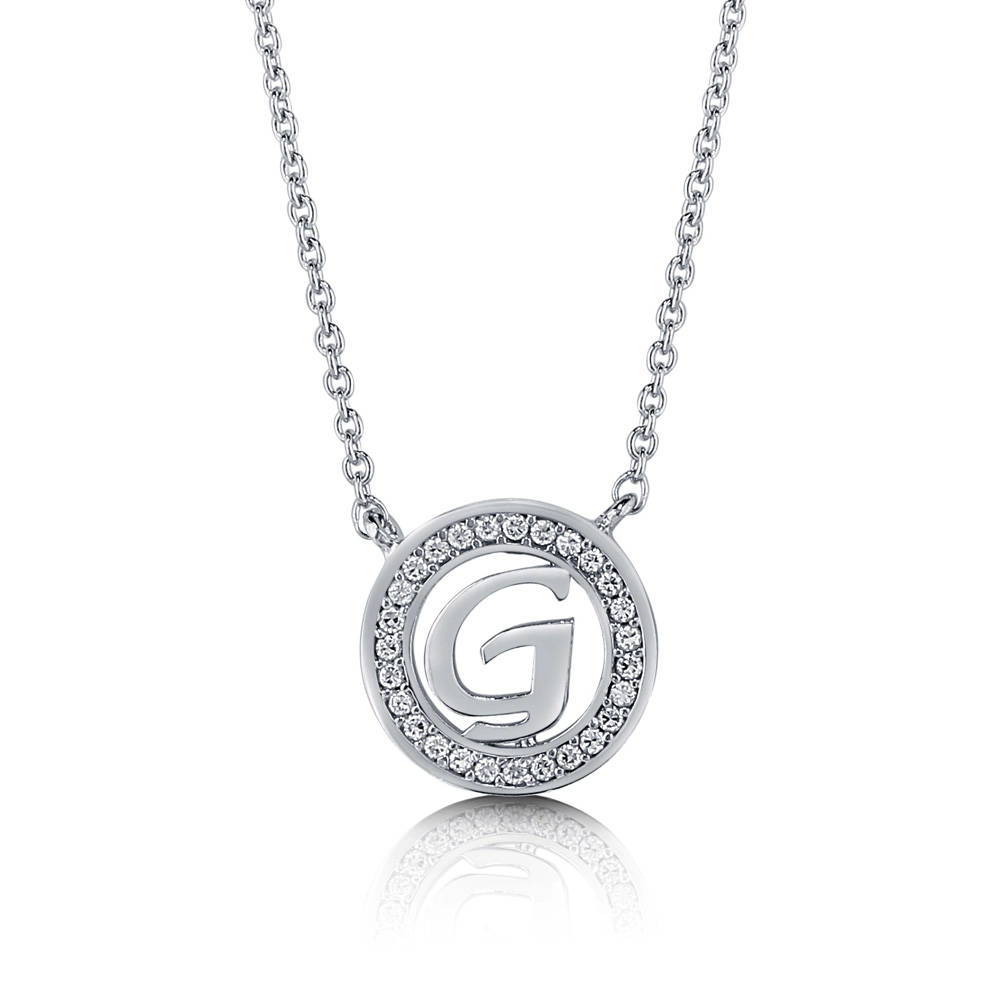 Initial Letter CZ Pendant Necklace in Sterling Silver