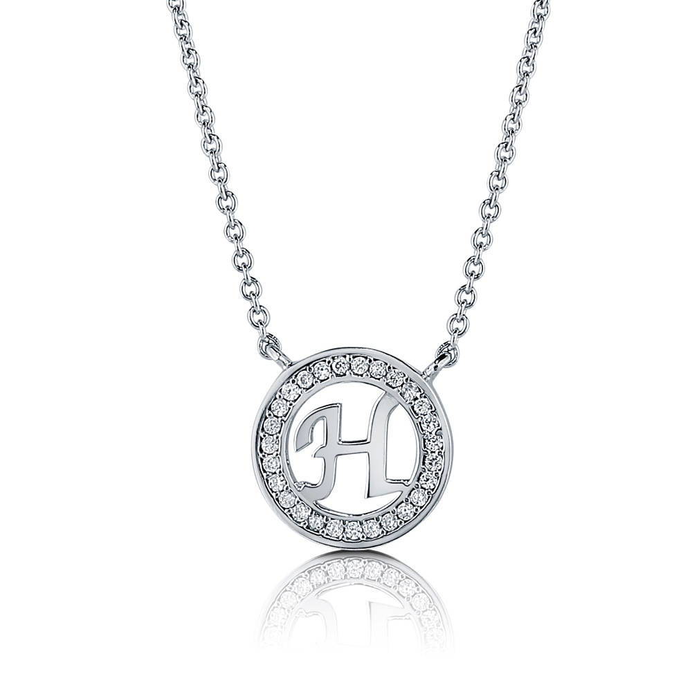 Initial Letter CZ Pendant Necklace in Sterling Silver