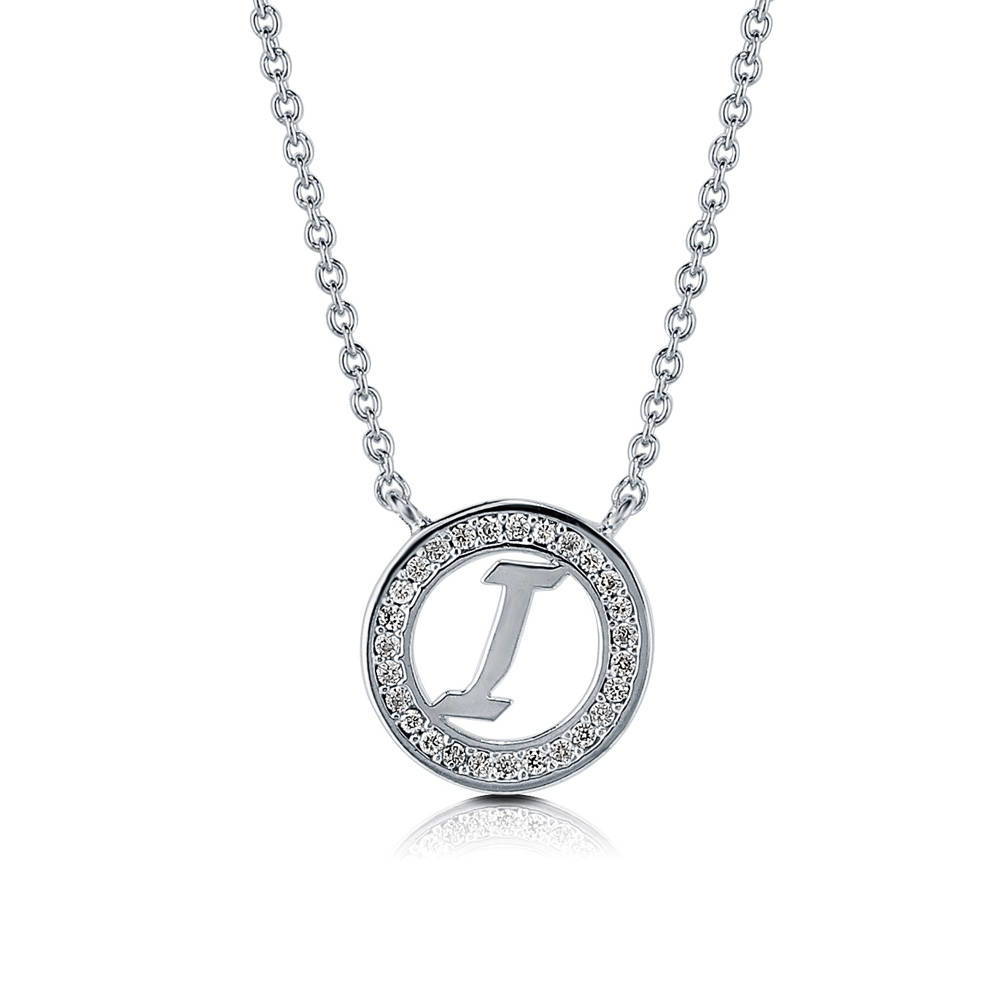 Initial Letter CZ Pendant Necklace in Sterling Silver