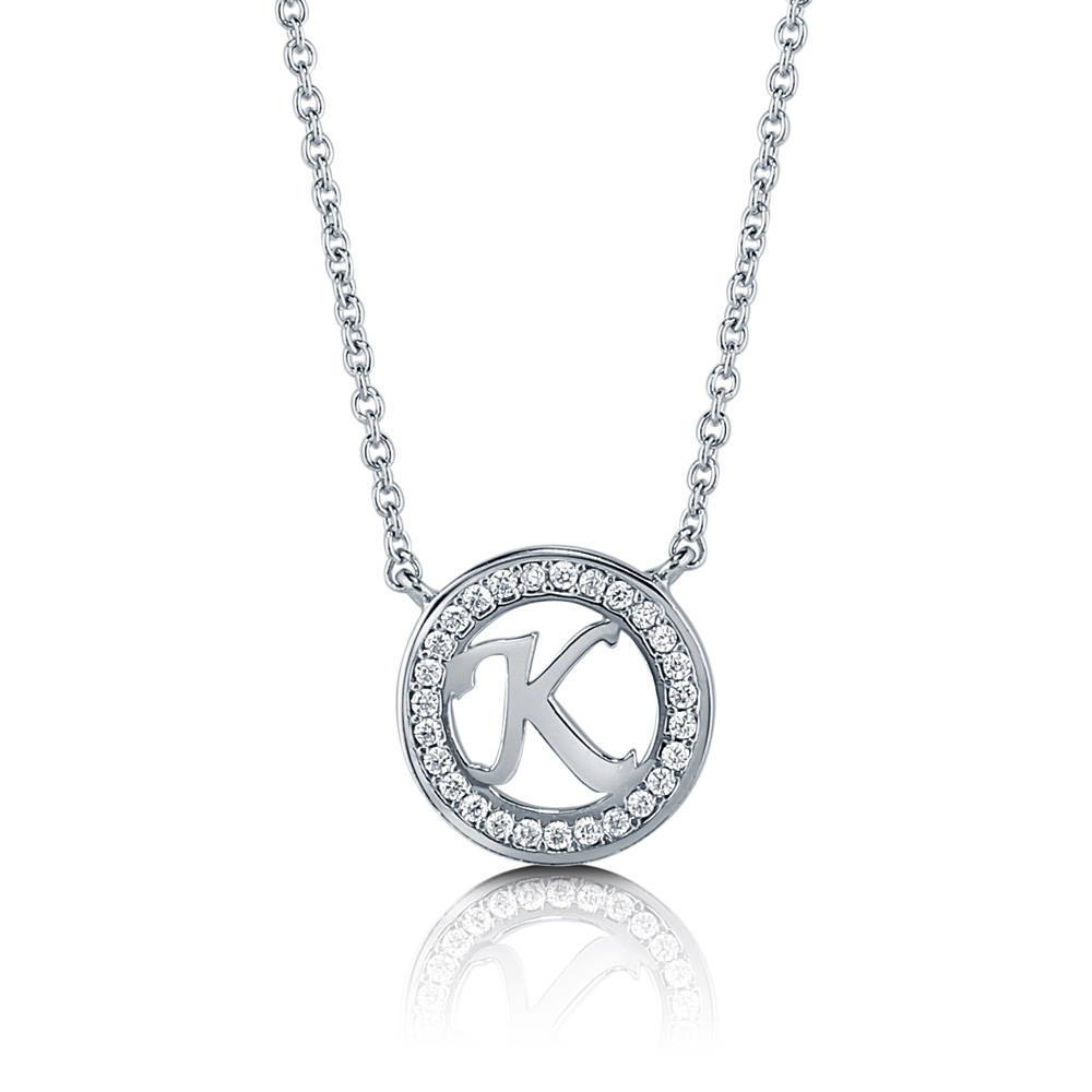 Initial Letter CZ Pendant Necklace in Sterling Silver