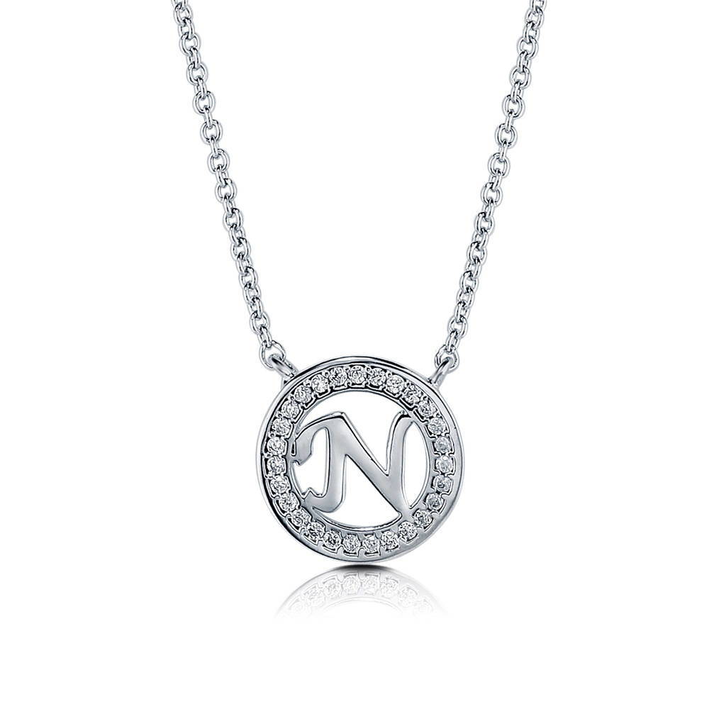 Initial Letter CZ Pendant Necklace in Sterling Silver