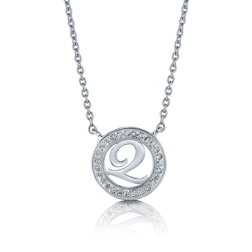 Initial Letter CZ Pendant Necklace in Sterling Silver