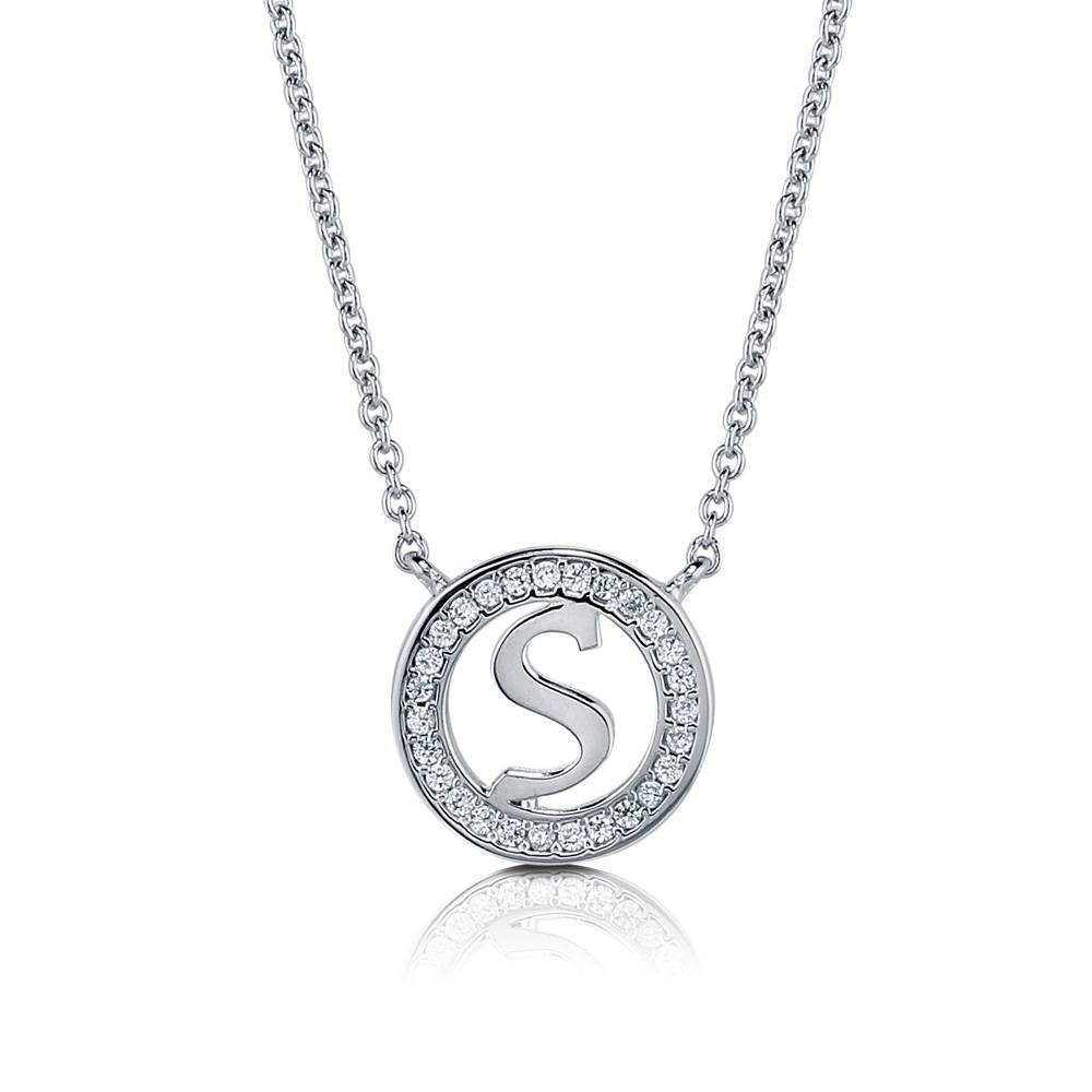 Initial Letter CZ Pendant Necklace in Sterling Silver