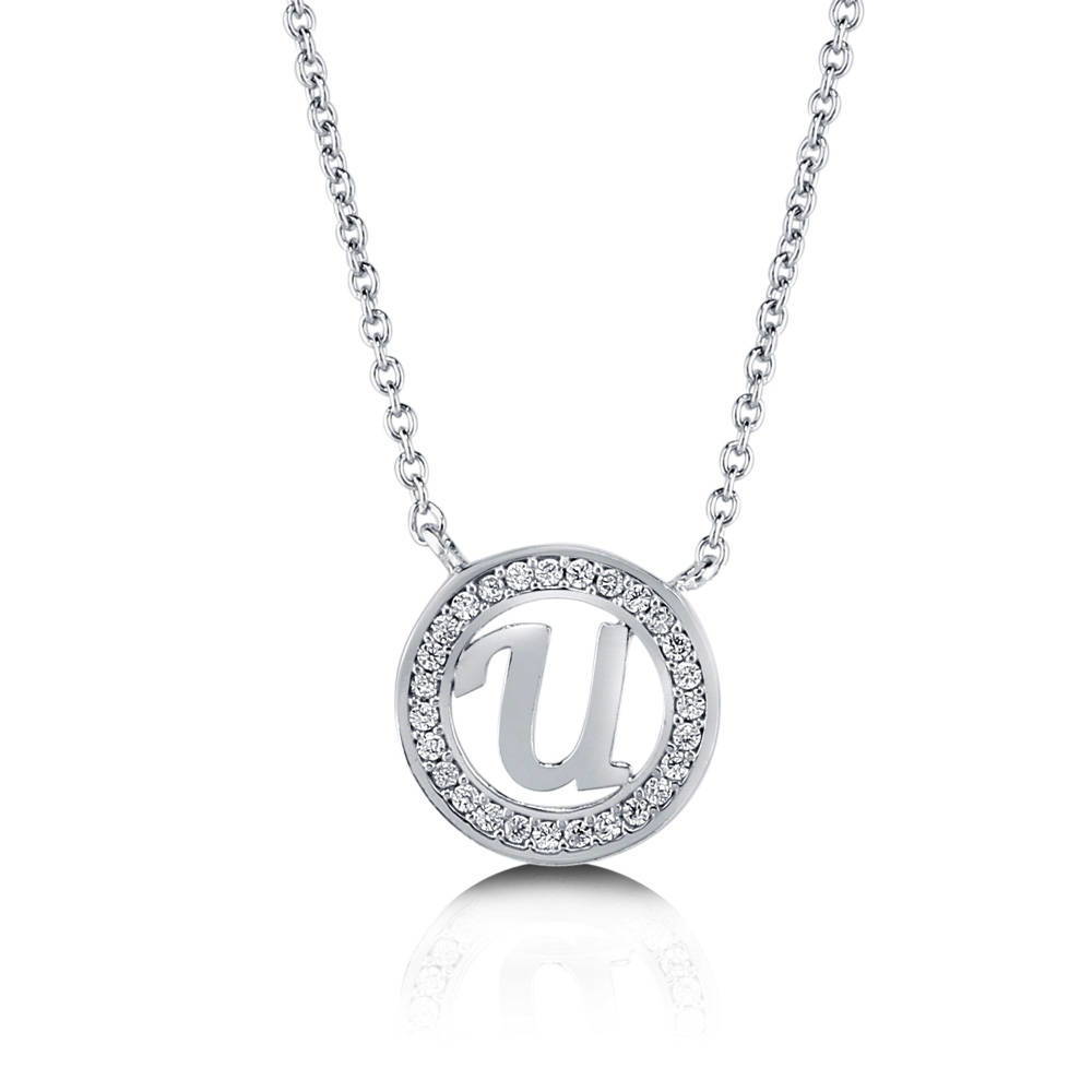 Initial Letter CZ Pendant Necklace in Sterling Silver