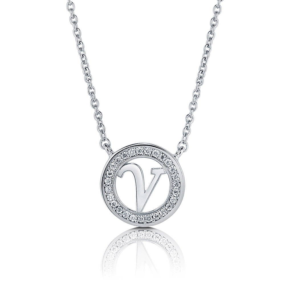 Initial Letter CZ Pendant Necklace in Sterling Silver