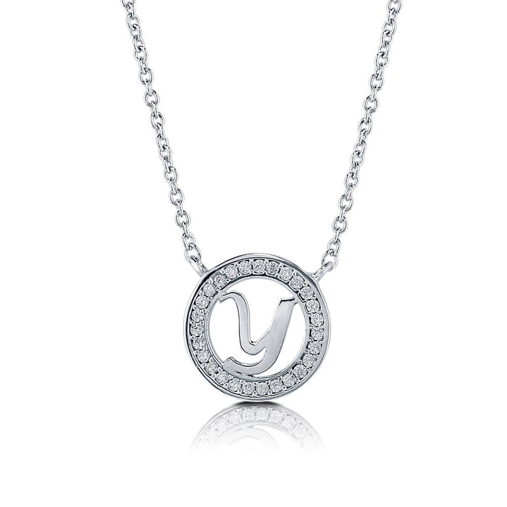 Initial Letter CZ Pendant Necklace in Sterling Silver