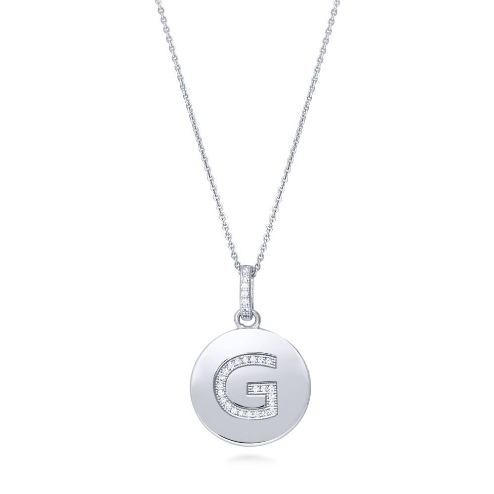 Initial Letter CZ Pendant Necklace in Sterling Silver