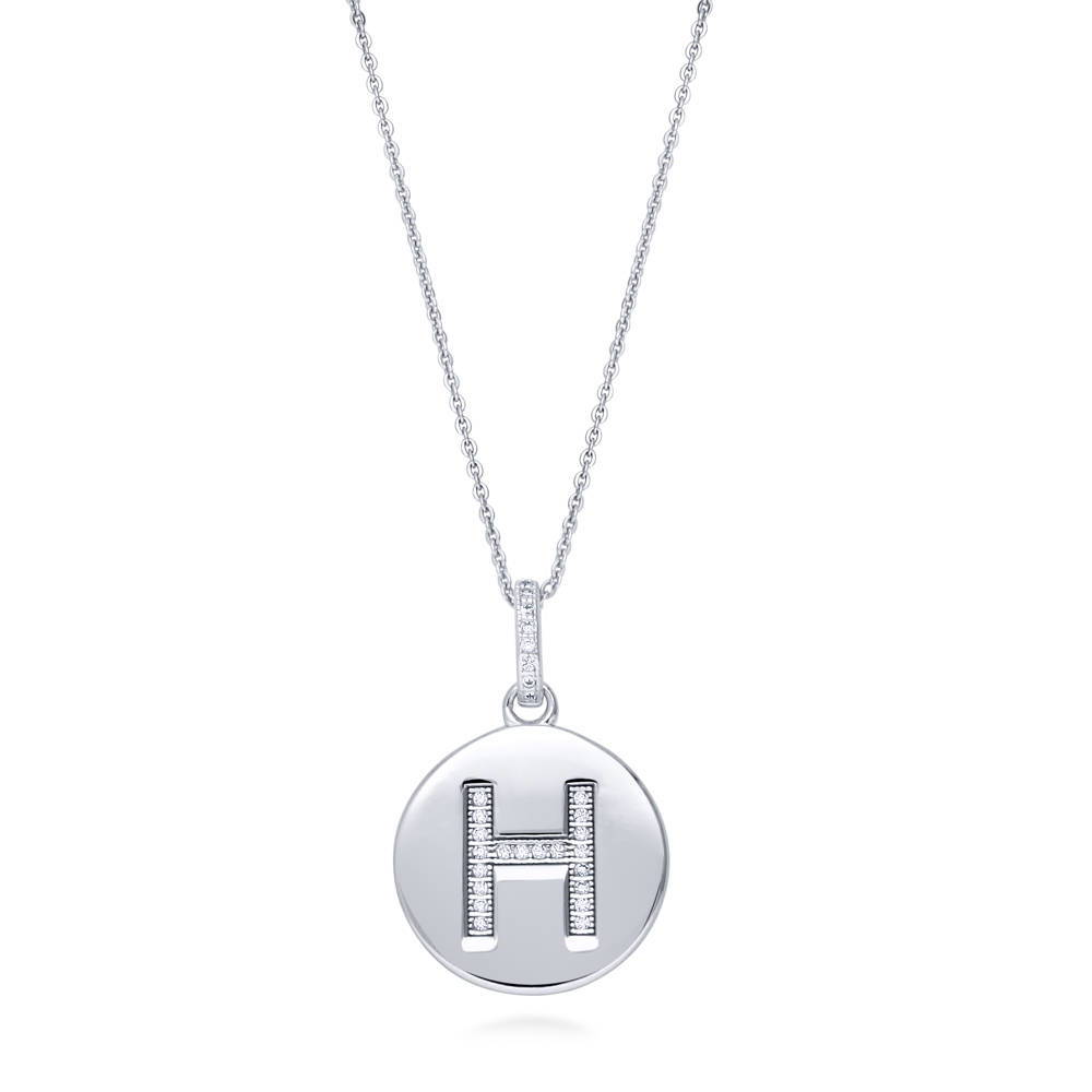 Initial Letter CZ Pendant Necklace in Sterling Silver