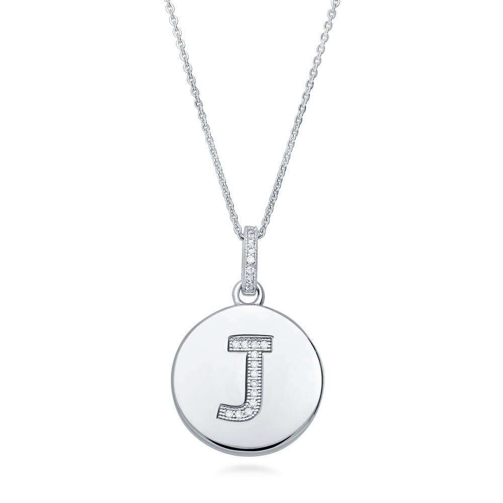 Initial Letter CZ Pendant Necklace in Sterling Silver