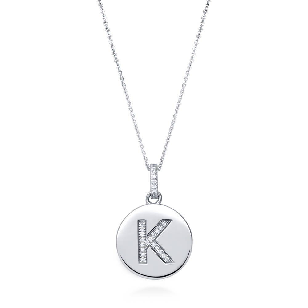 Initial Letter CZ Necklace in Sterling Silver, K