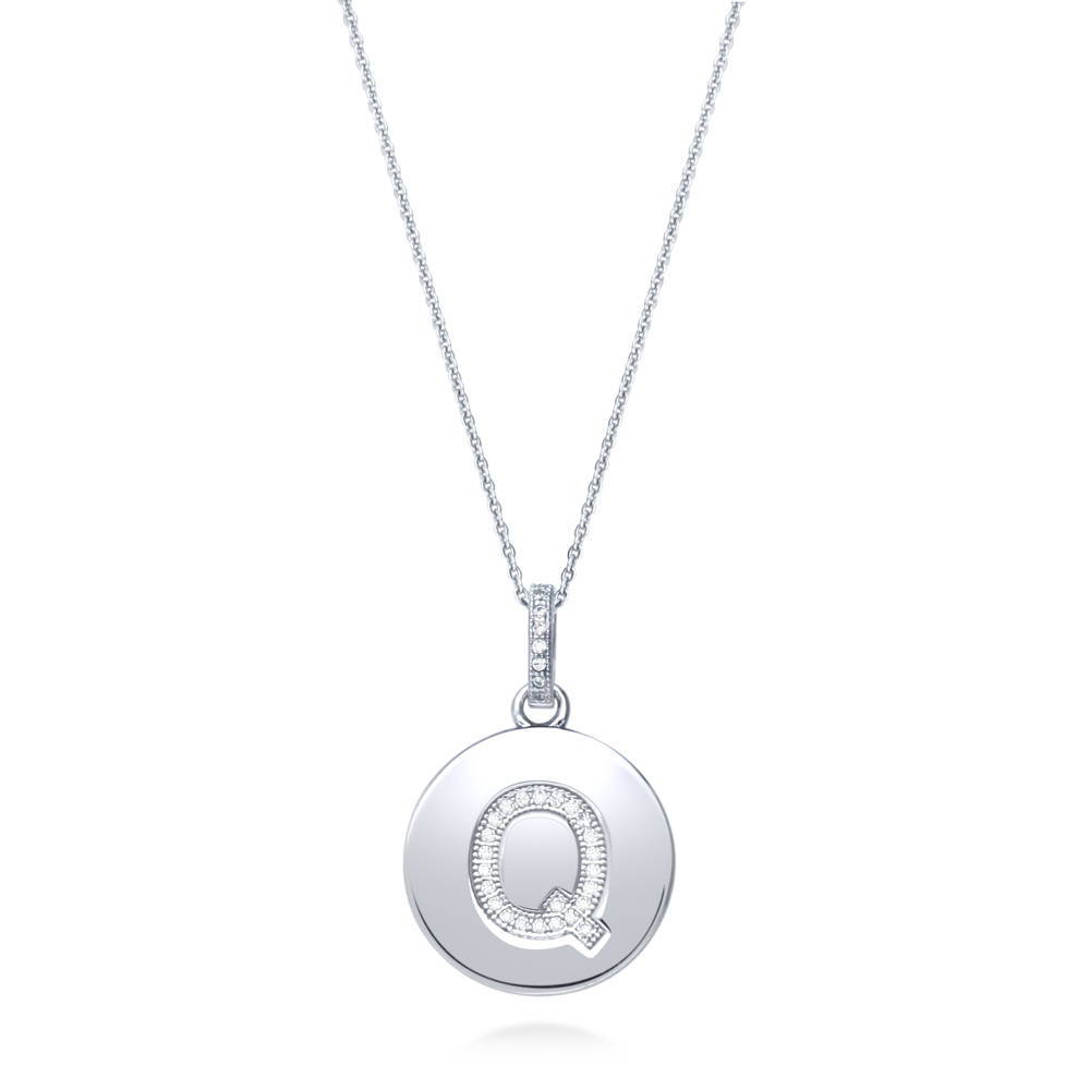 Initial Letter CZ Pendant Necklace in Sterling Silver