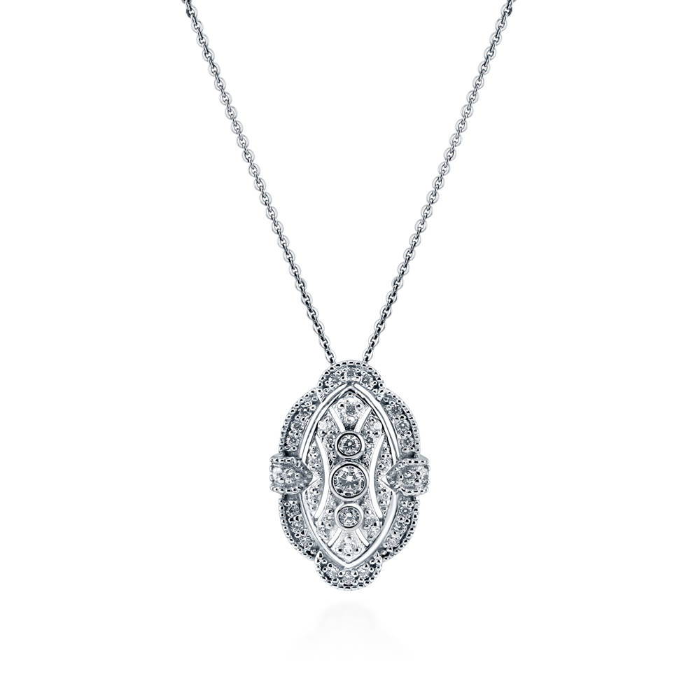 Art Deco Milgrain CZ Necklace and Earrings Set in Sterling Silver, 4 of 8