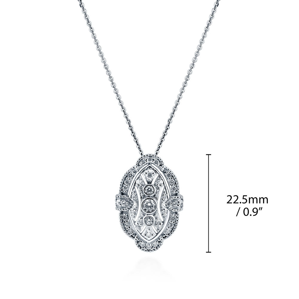 Art Deco Milgrain CZ Pendant Necklace in Sterling Silver