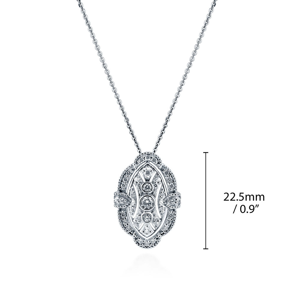 Angle view of Art Deco Milgrain CZ Necklace and Earrings Set in Sterling Silver, 7 of 8