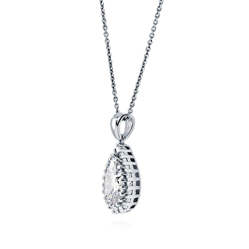 Halo Pear CZ Necklace and Earrings in Sterling Silver
