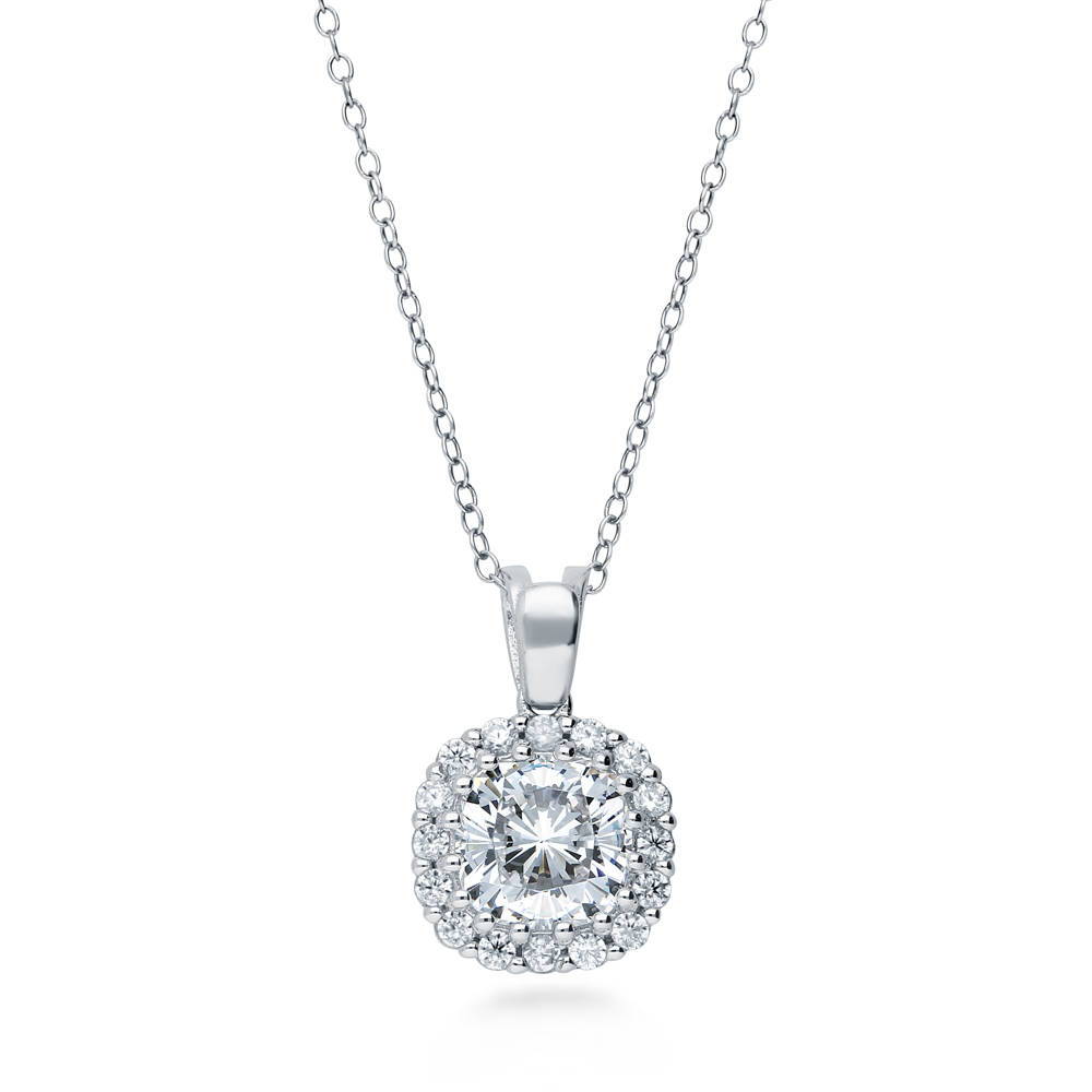 Halo Cushion CZ Necklace and Earrings Set in Sterling Silver, 4 of 10