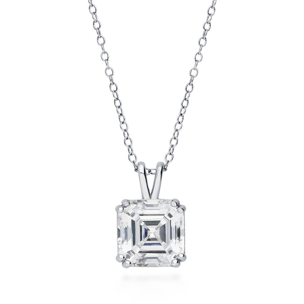 Solitaire Asscher CZ Necklace and Earrings Set in Sterling Silver, 4 of 16
