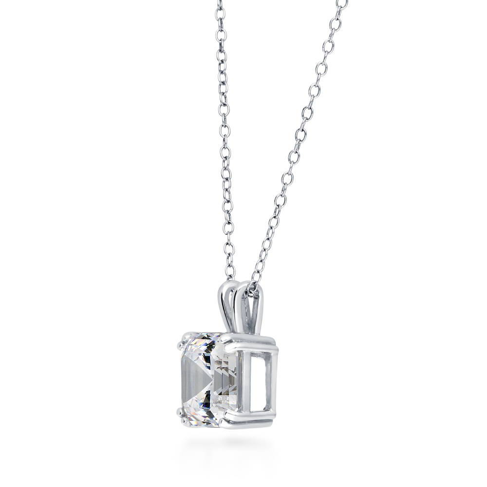 Front view of Solitaire Asscher CZ Necklace and Earrings Set in Sterling Silver, 7 of 16