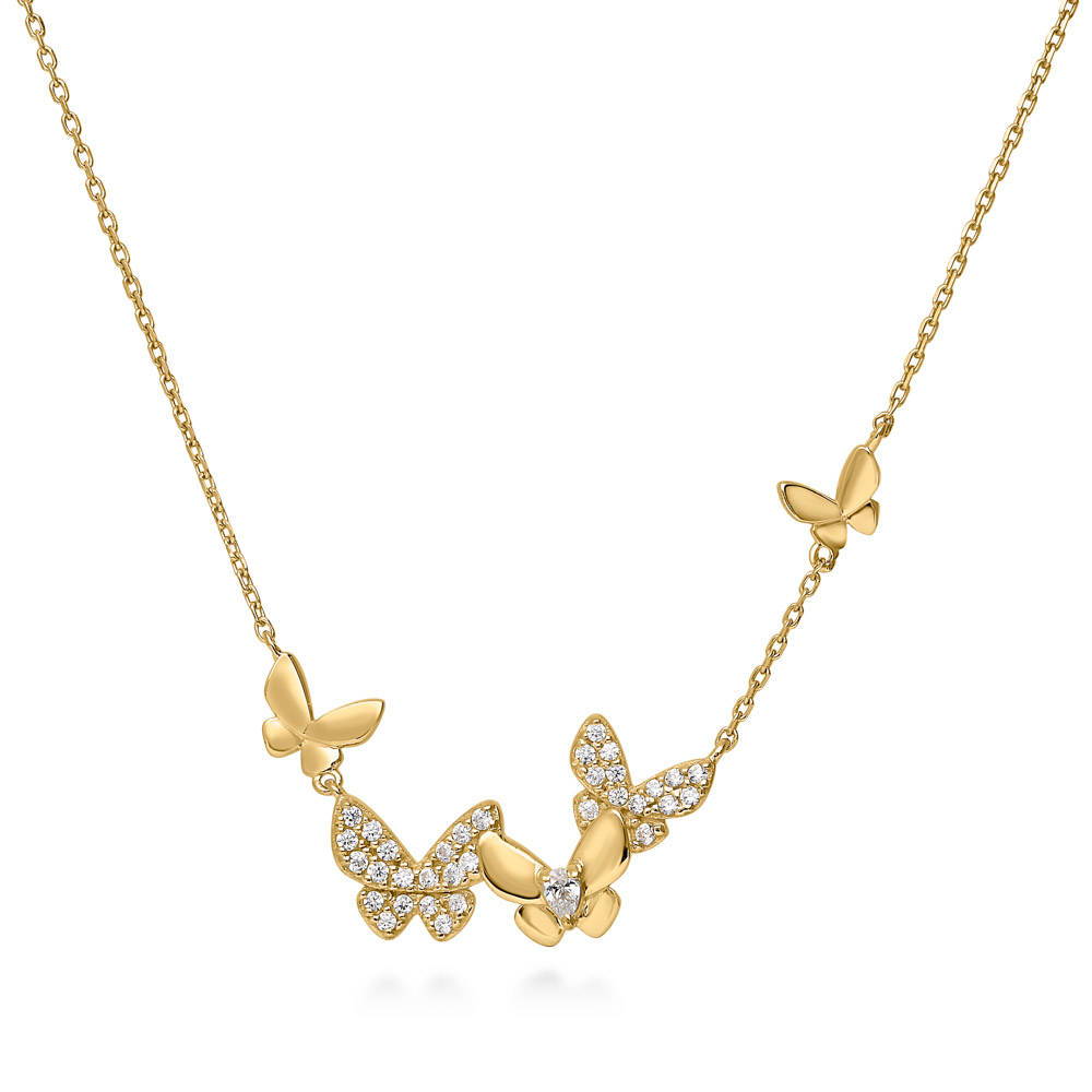 Butterfly CZ Pendant Necklace in Gold Flashed Sterling Silver