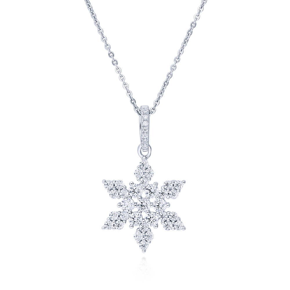 Snowflake CZ Necklace and Earrings Set in Sterling Silver