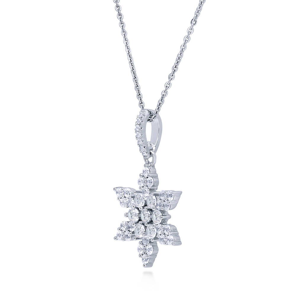 Snowflake CZ Necklace and Earrings Set in Sterling Silver