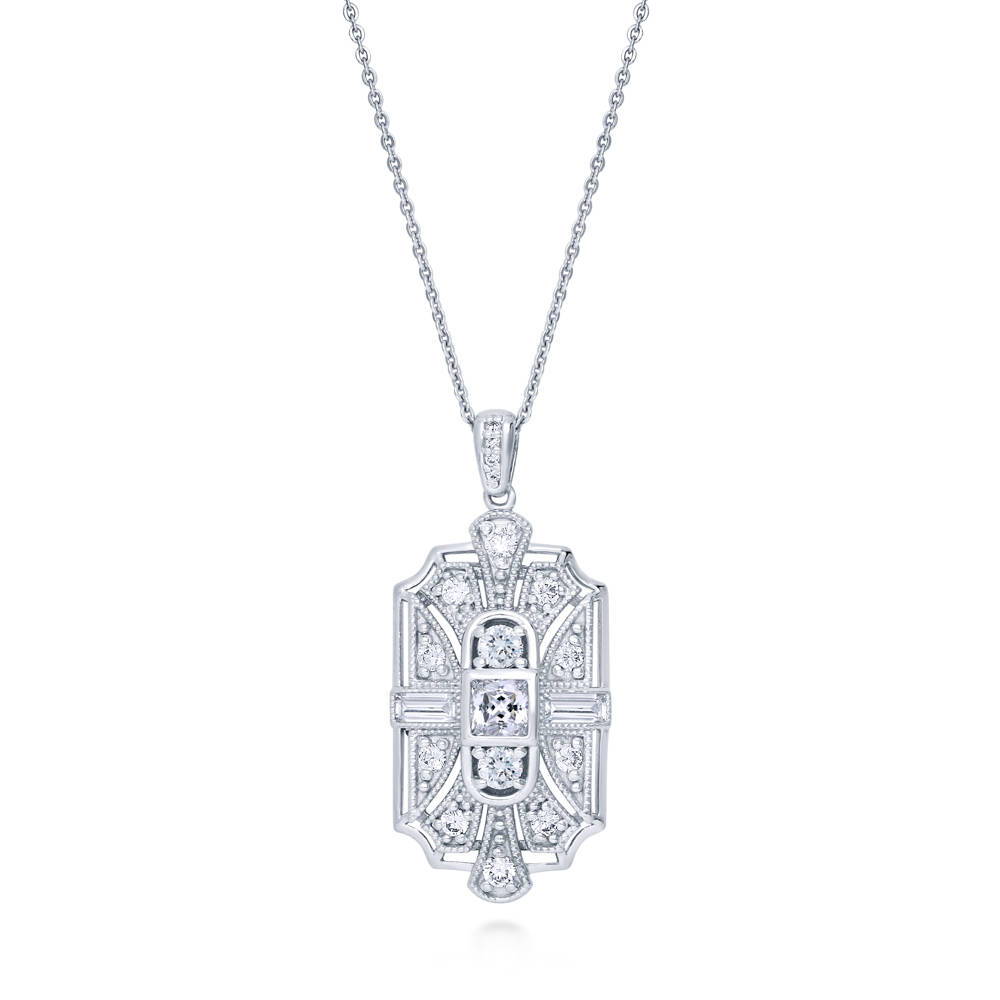 Art Deco Milgrain CZ Necklace and Earrings Set in Sterling Silver