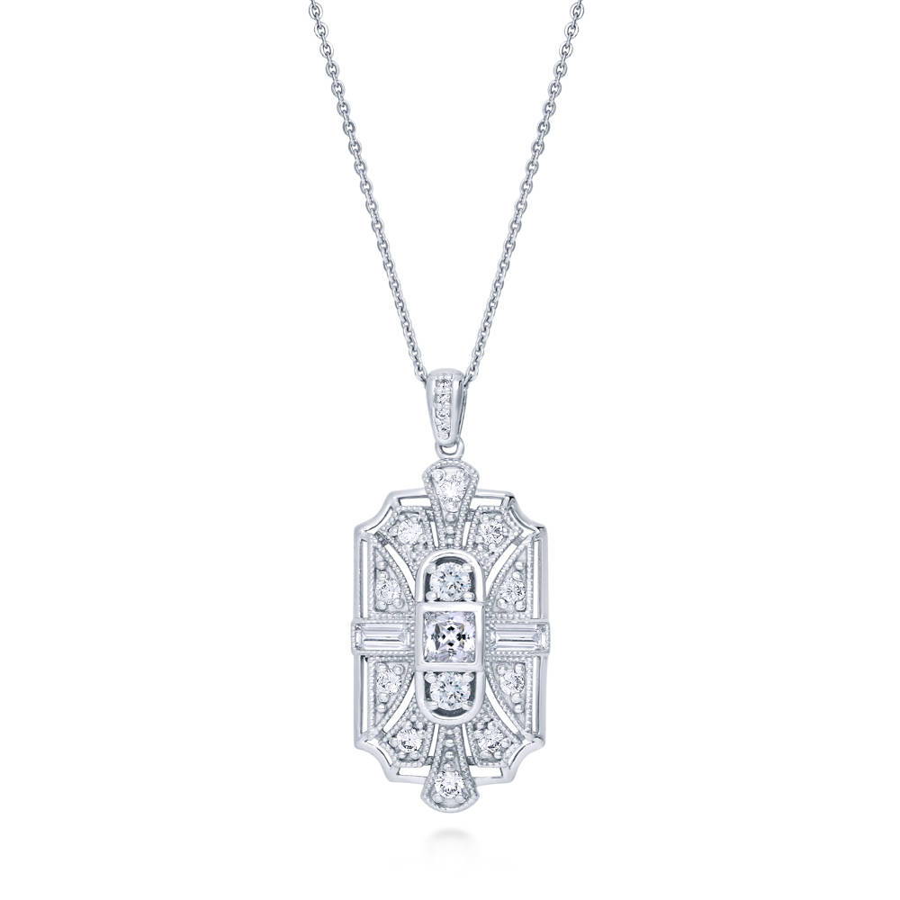 Art Deco Milgrain CZ Necklace and Earrings Set in Sterling Silver, 4 of 12
