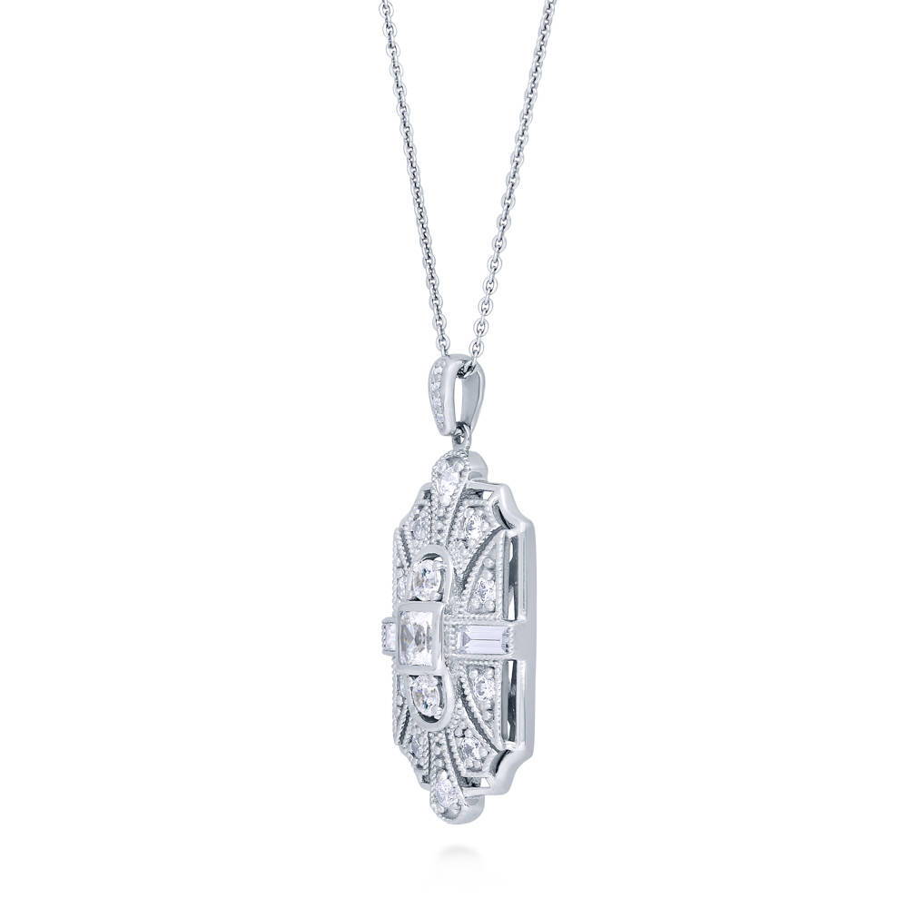 Art Deco Milgrain CZ Necklace and Earrings Set in Sterling Silver