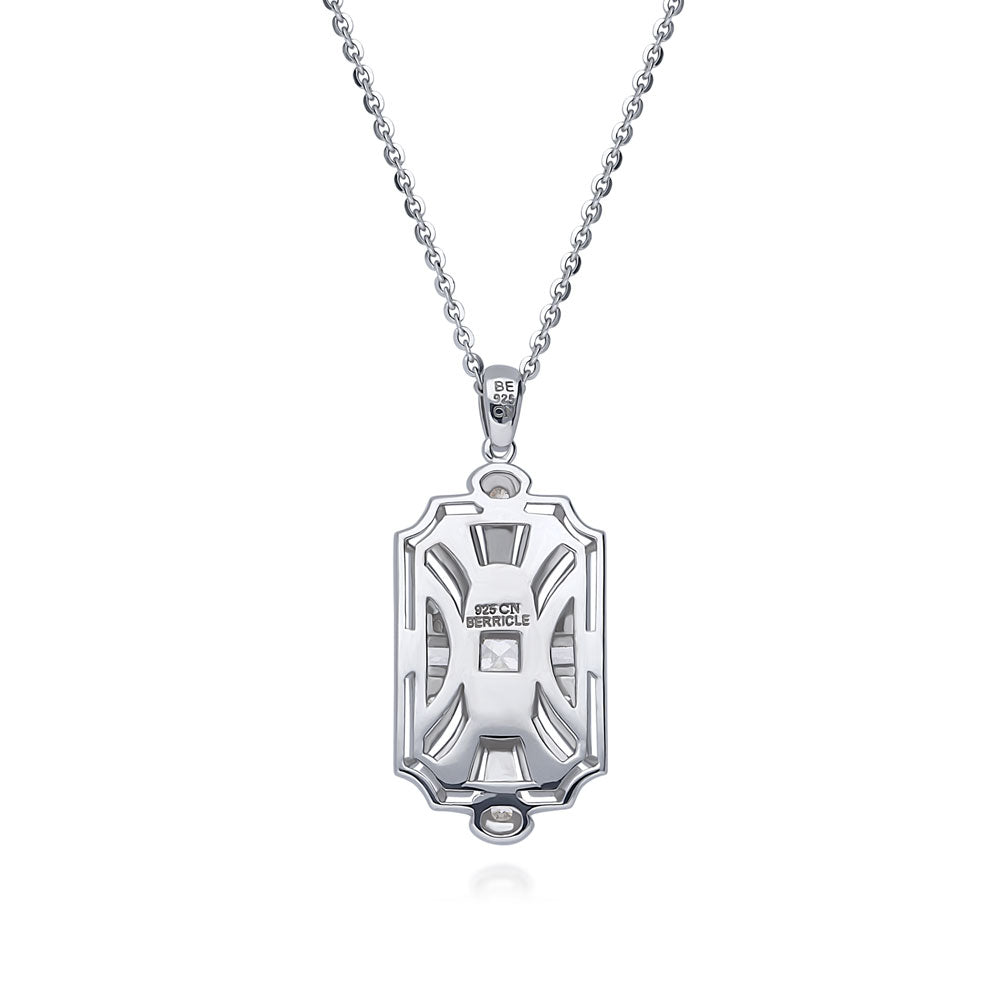 Art Deco Milgrain CZ Pendant Necklace in Sterling Silver