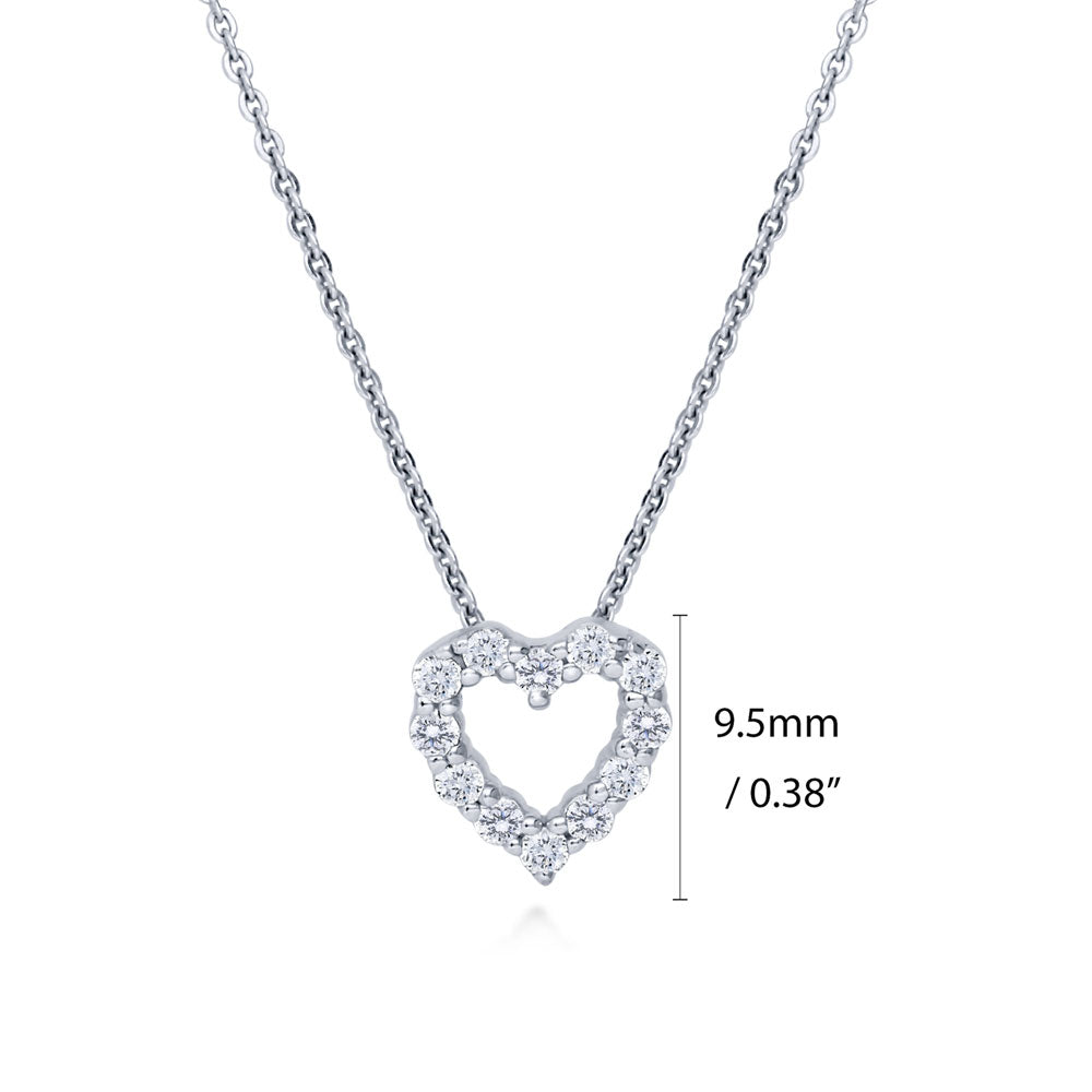 Open Heart CZ Pendant Necklace in Sterling Silver