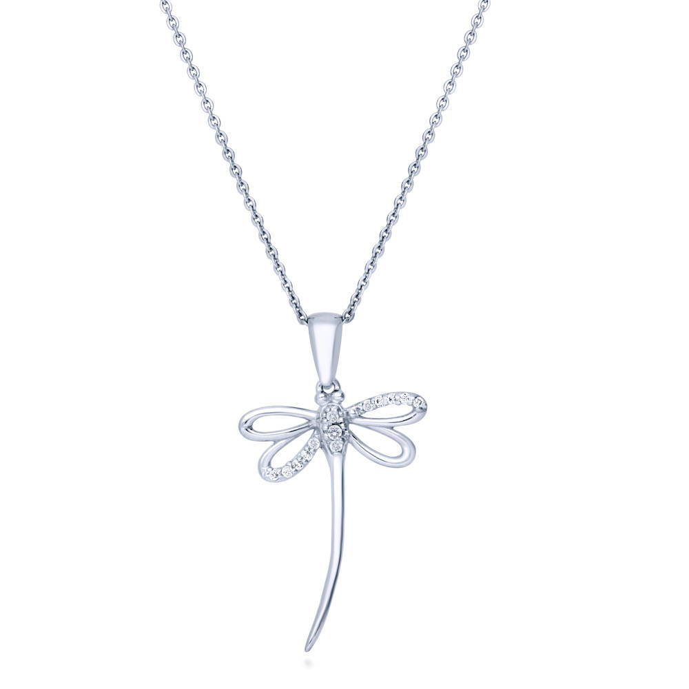 Dragonfly CZ Necklace and Earrings Set in Sterling Silver