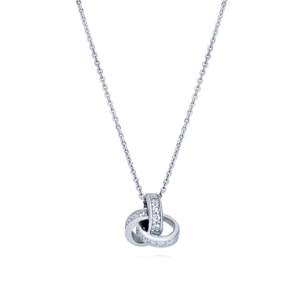 Love Knot CZ Necklace and Earrings in Sterling Silver