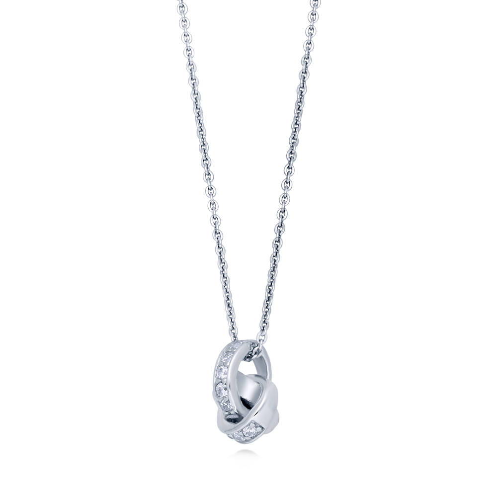 Love Knot CZ Necklace and Earrings Set in Sterling Silver