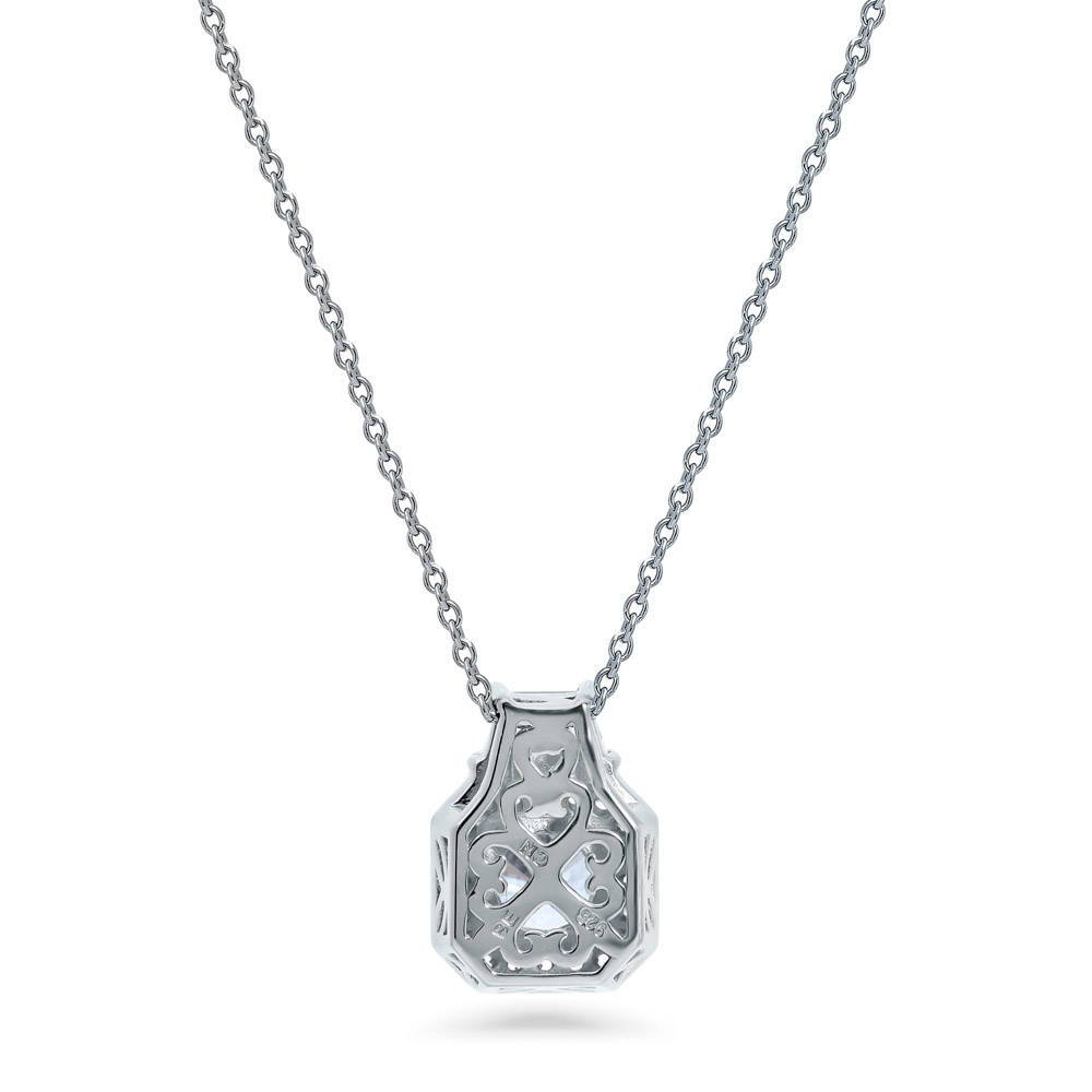 Angle view of Halo Art Deco Round CZ Pendant Necklace in Sterling Silver, 4 of 5