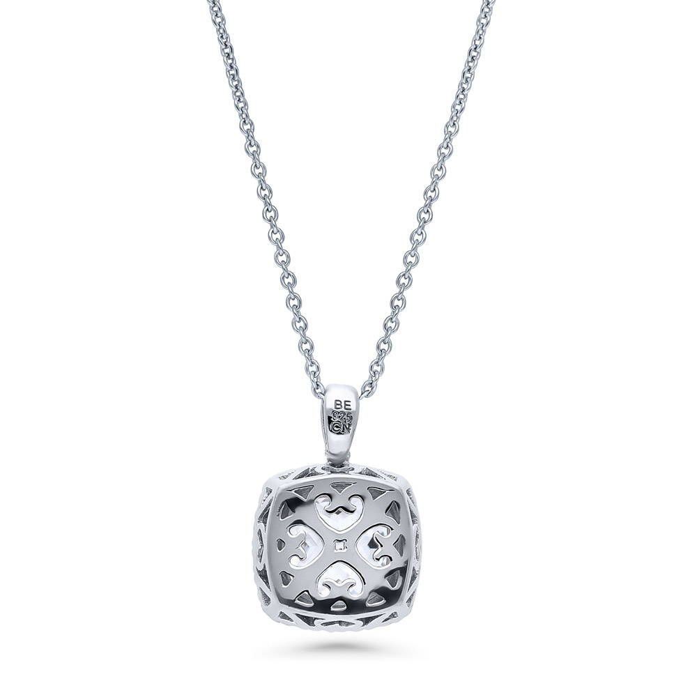 Angle view of Halo Cushion CZ Pendant Necklace in Sterling Silver, 5 of 6