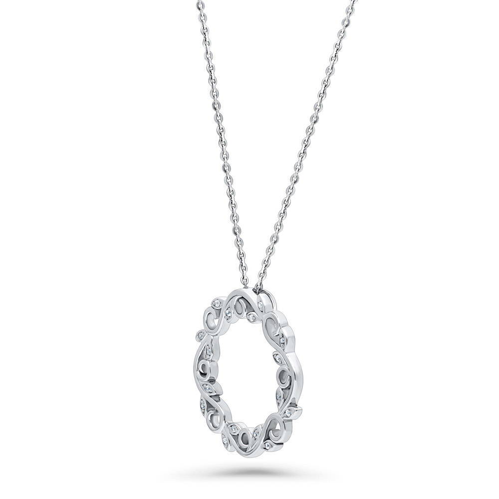 Leaf Filigree CZ Necklace and Hoop Earrings Set in Sterling Silver