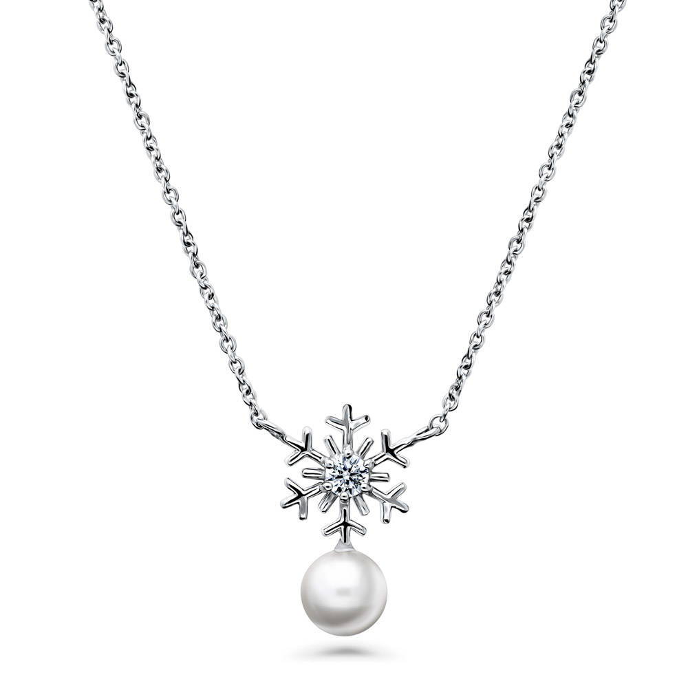 Snowflake Imitation Pearl Necklace in Sterling Silver