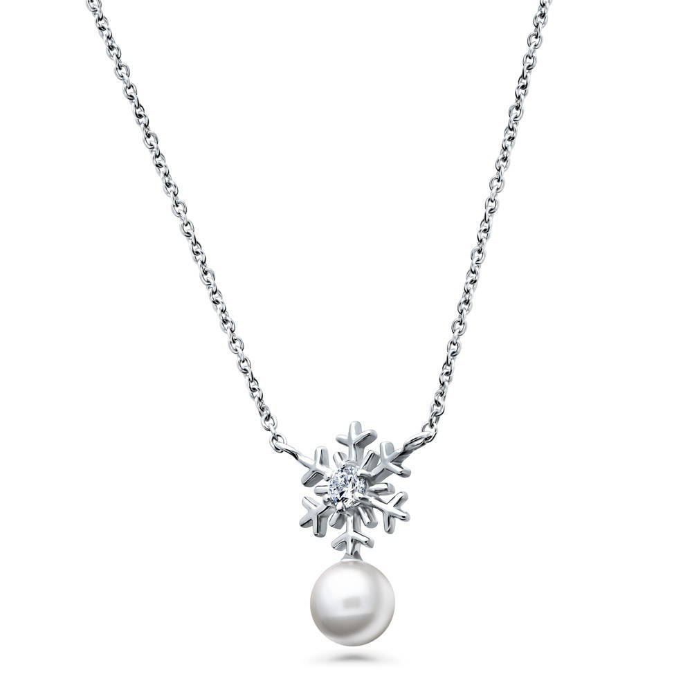 Snowflake Imitation Pearl Necklace in Sterling Silver
