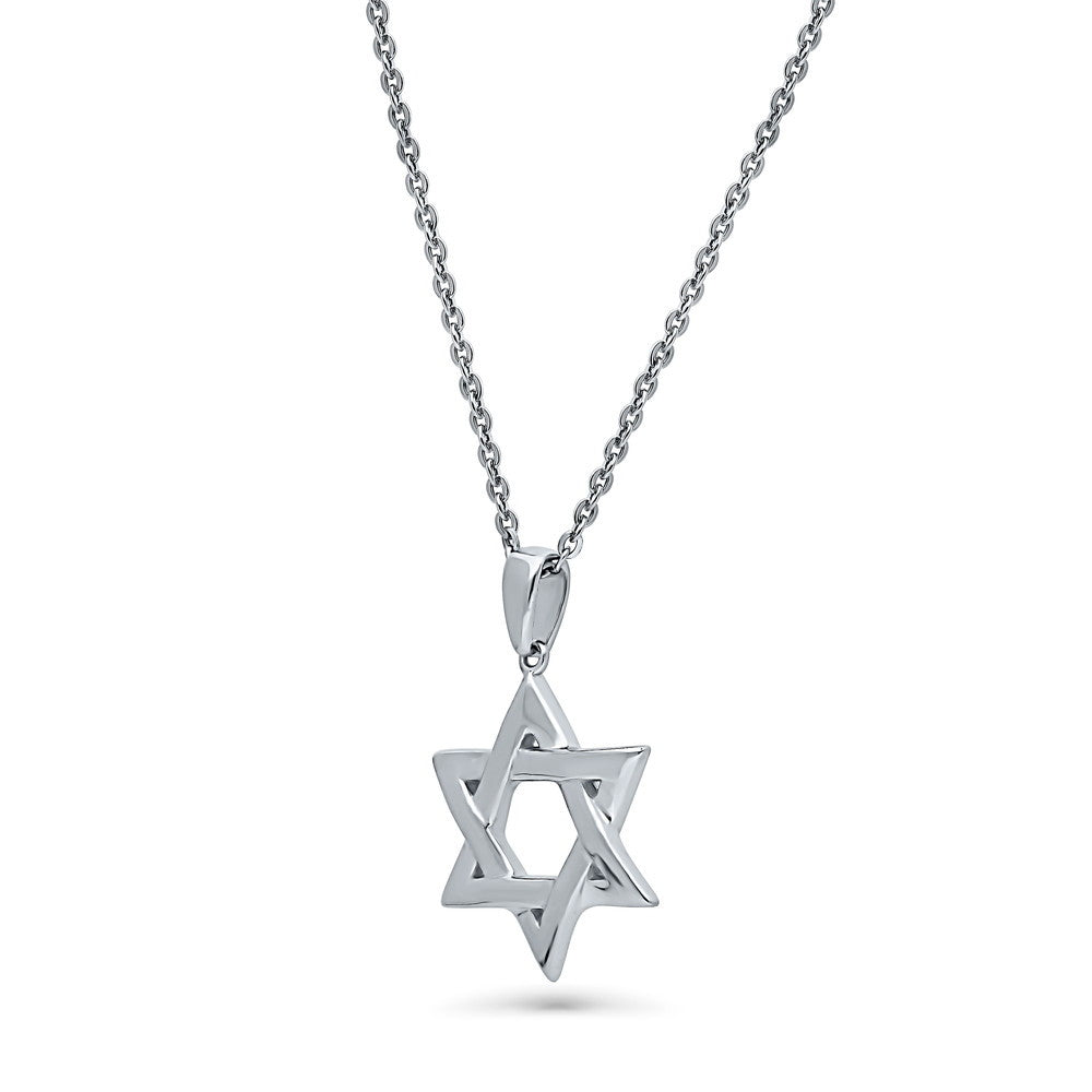 Front view of Star of David Necklace and Earrings Set in Sterling Silver, 7 of 12