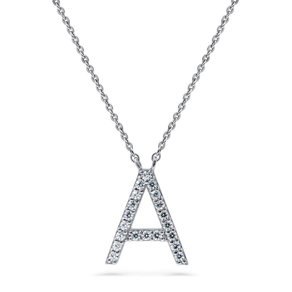 Initial Letter CZ Pendant Necklace in Sterling Silver