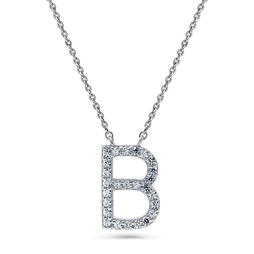 Initial Letter CZ Pendant Necklace in Sterling Silver