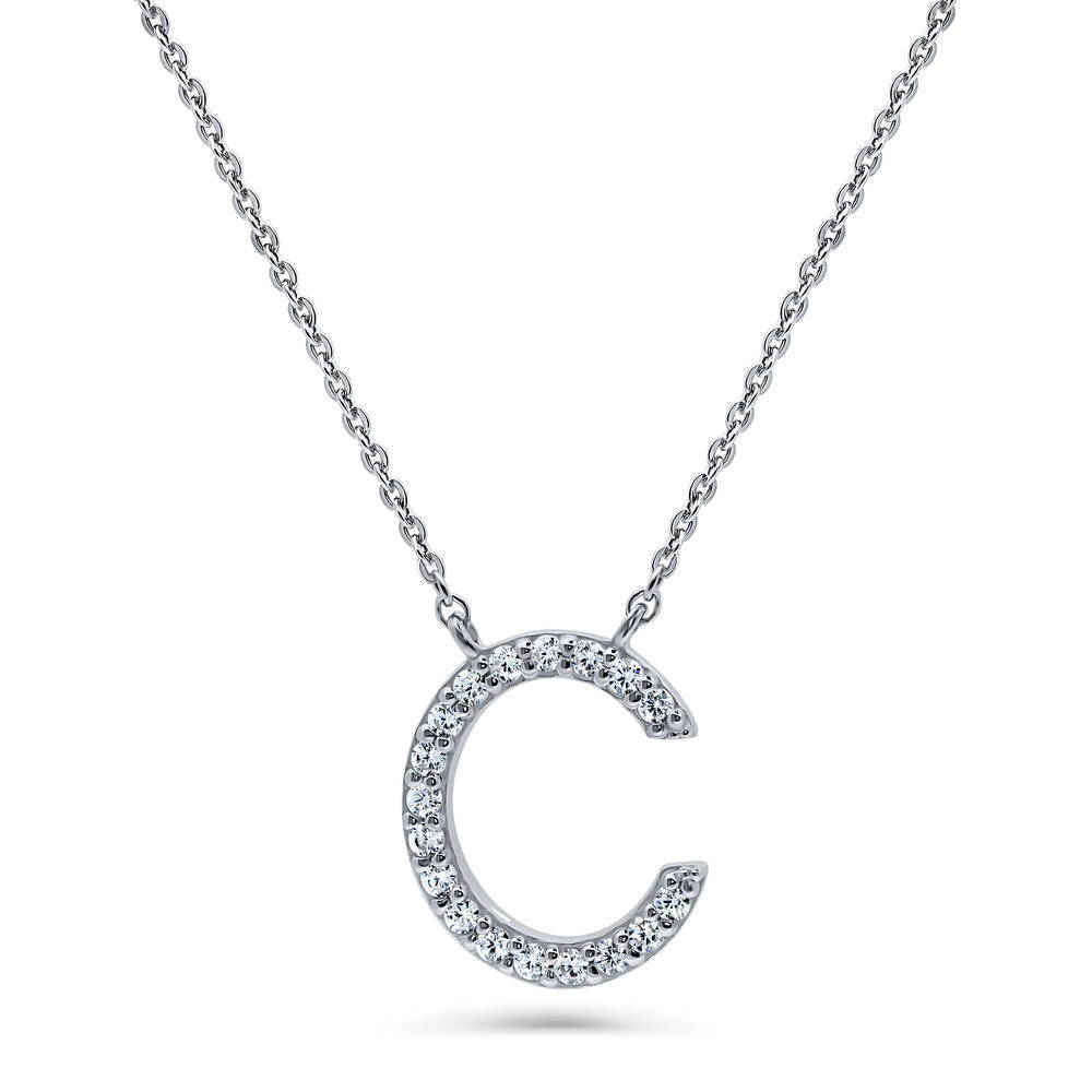 Initial Letter CZ Pendant Necklace in Sterling Silver