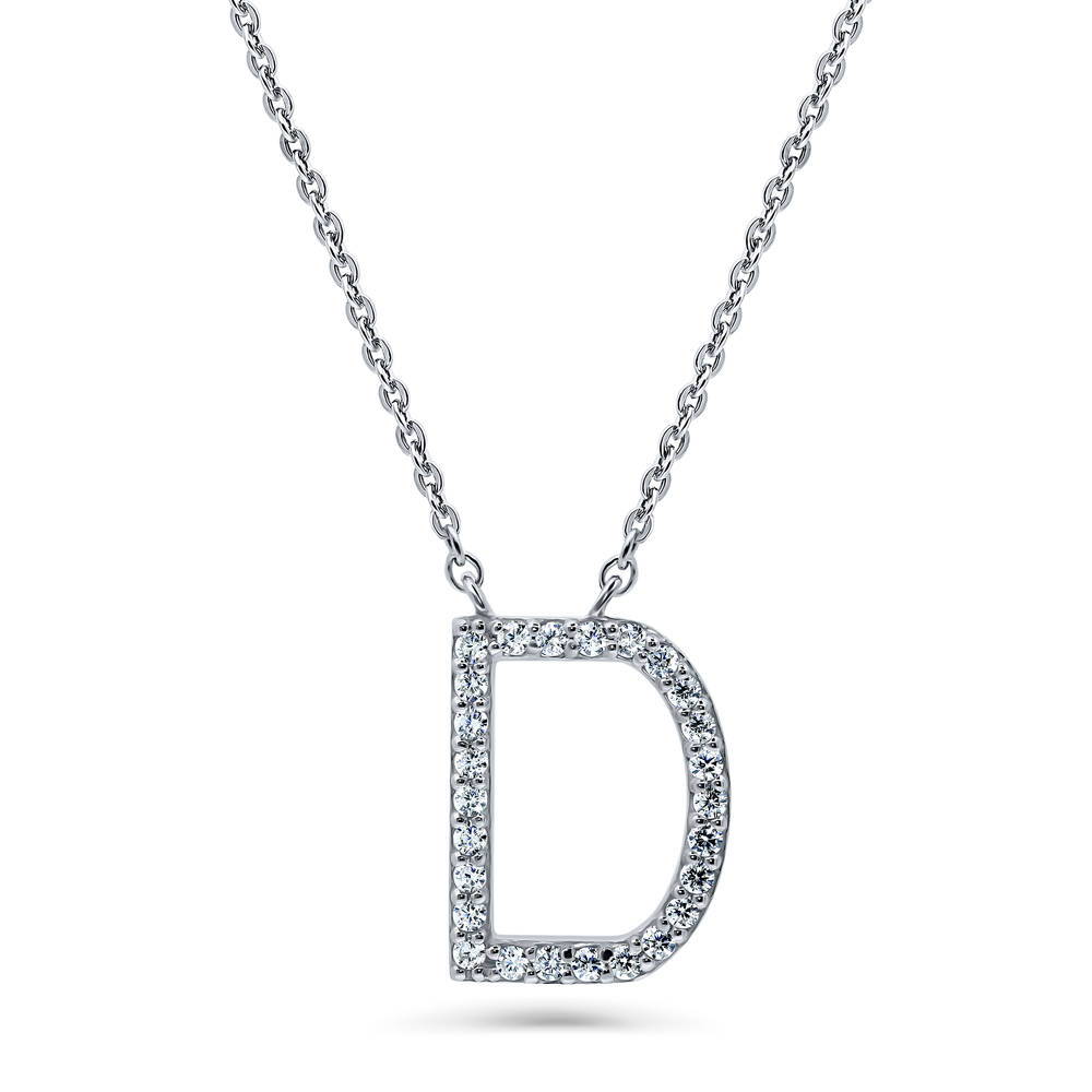 Initial Letter CZ Pendant Necklace in Sterling Silver