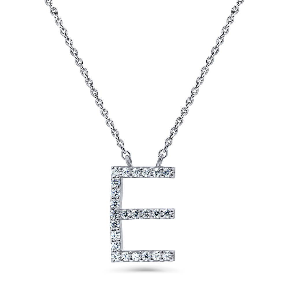 Initial Letter CZ Pendant Necklace in Sterling Silver