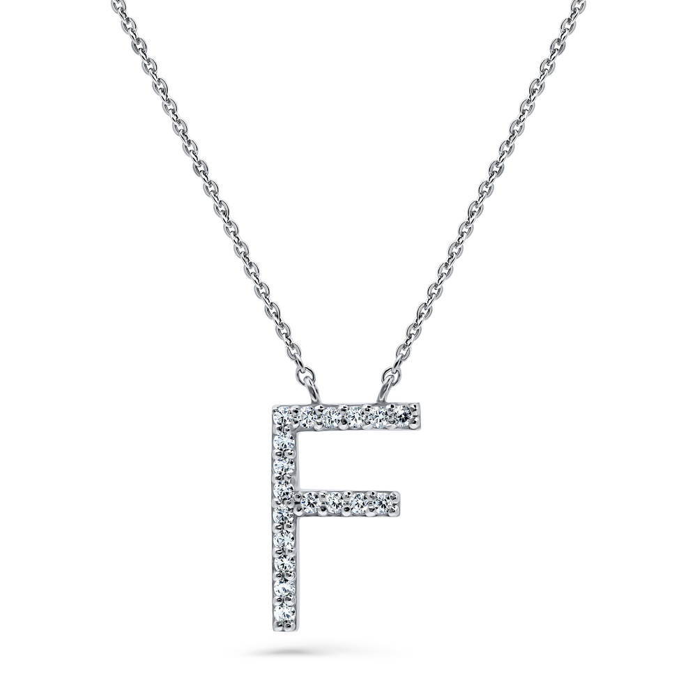 Initial Letter CZ Pendant Necklace in Sterling Silver