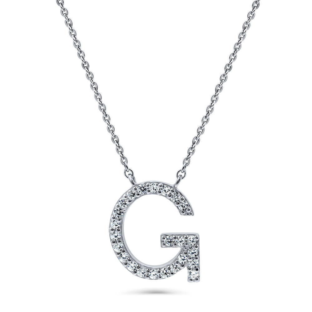 Initial Letter CZ Pendant Necklace in Sterling Silver